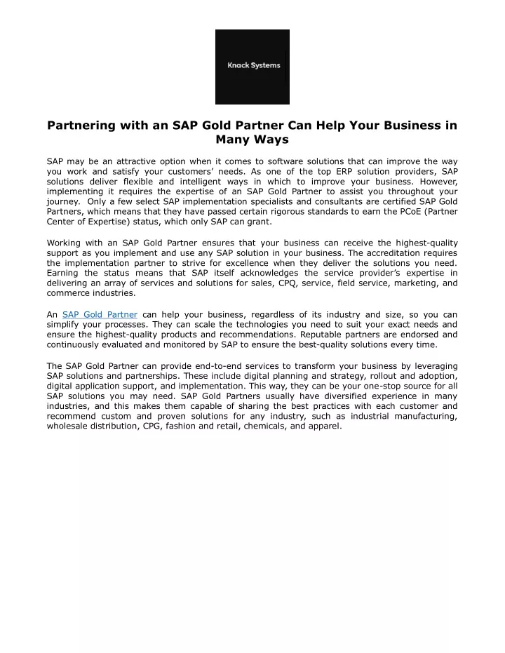 partnering with an sap gold partner can help your