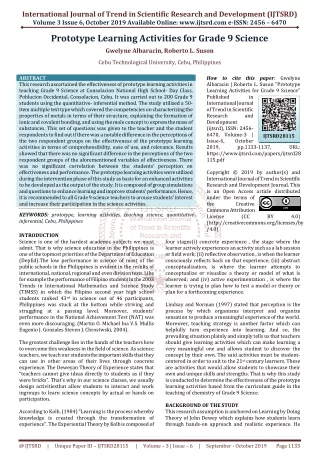 Prototype Learning Activities for Grade 9 Science