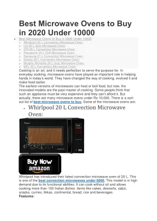 Best Microwave Oven Under 10000 in India