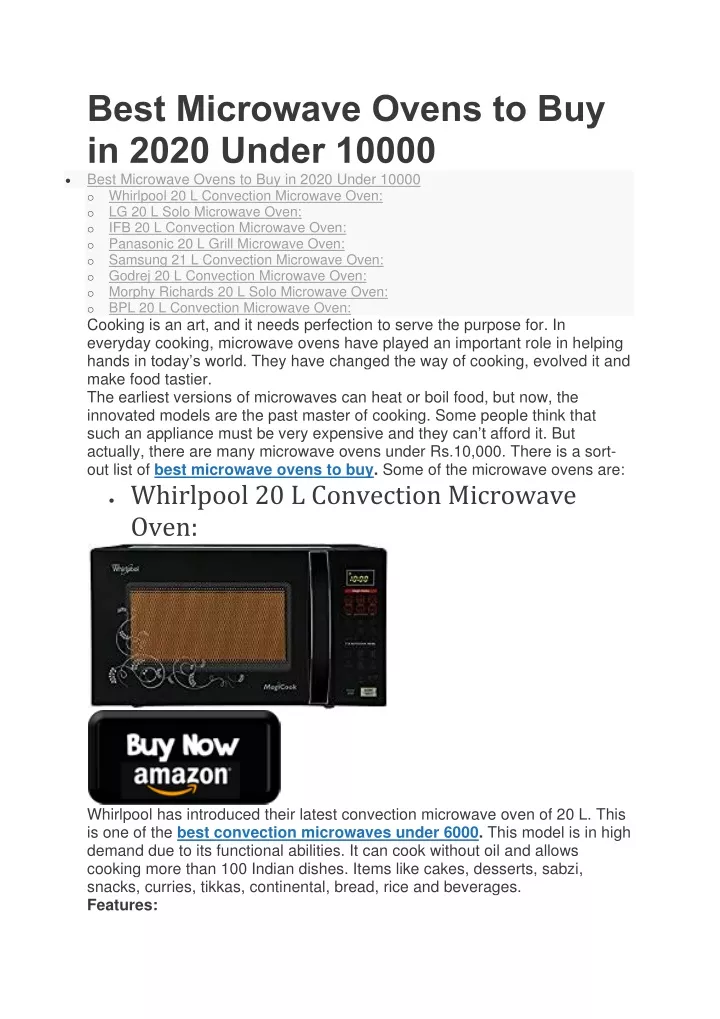 best microwave ovens to buy in 2020 under 10000