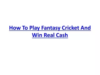 How To Play Fantasy Cricket And Win Real Cash