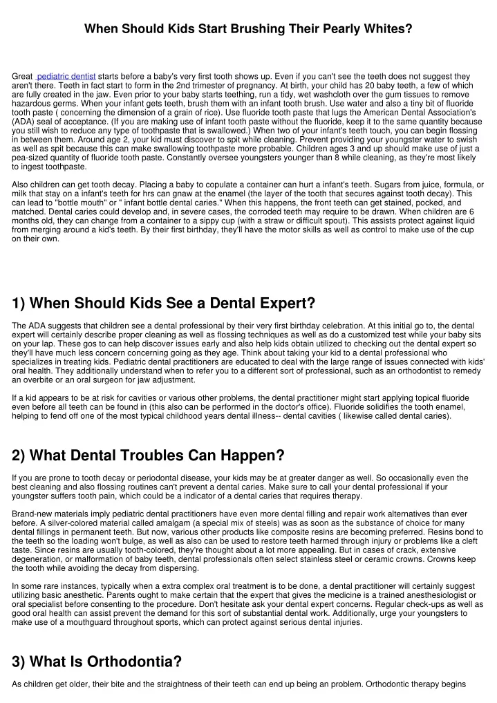 when should kids start brushing their pearly