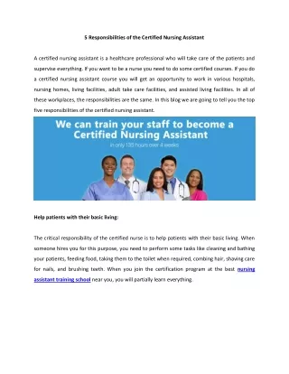 5 responsibilities of the certified nursing