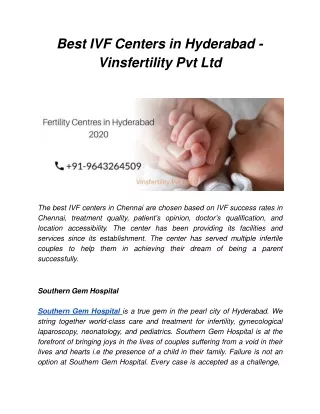 Best IVF Centers in Hyderabad - Vinsfertility Pvt Ltd