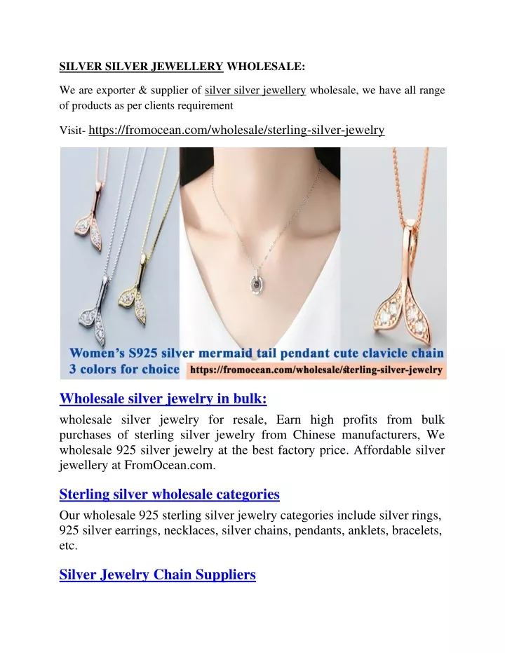 silver silver jewellery wholesale