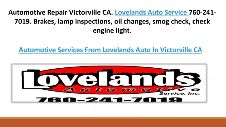 automotive repair victorville ca lovelands auto
