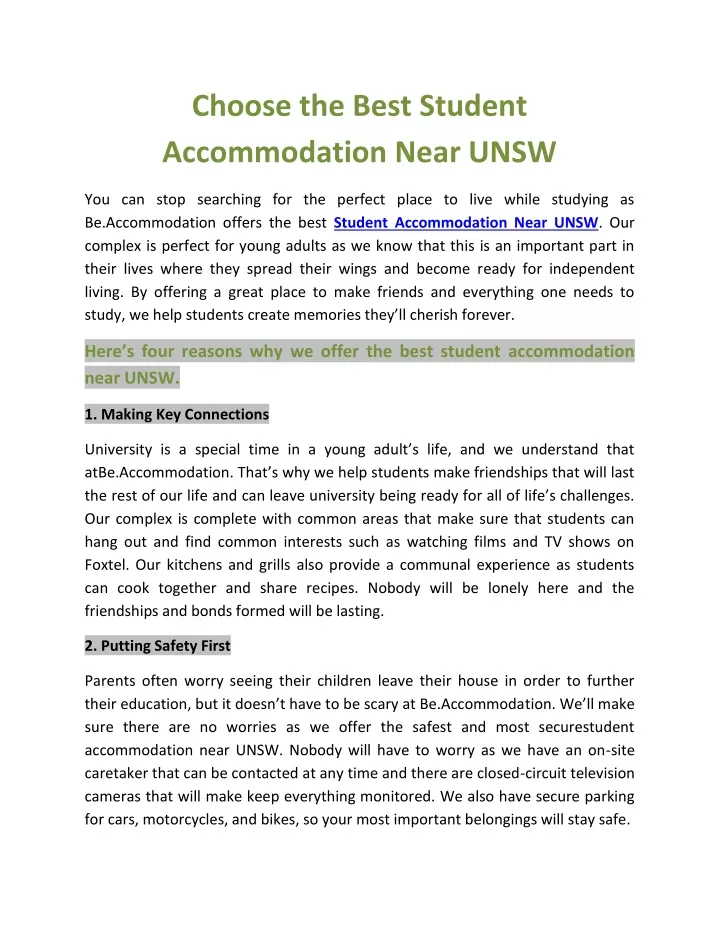 choose the best student accommodation near unsw