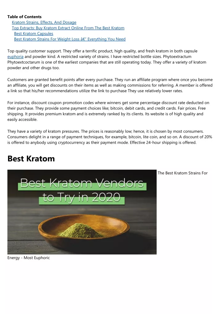 table of contents kratom strains effects