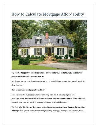 How to Calculate Mortgage Affordability