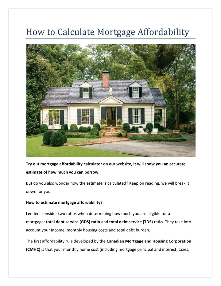 how to calculate mortgage affordability