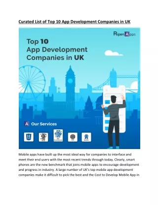 Curated List of Top 10 App Development Companies in UK