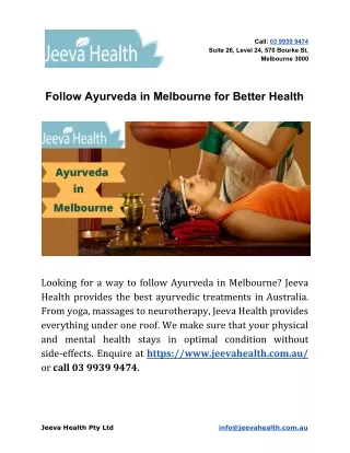 Follow Ayurveda in Melbourne for Better Health