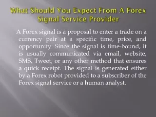 What Should You Expect From A Forex Signal Service Provider