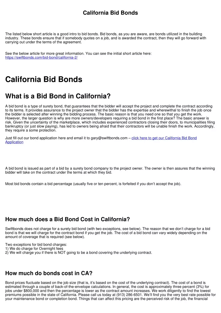 california bid bonds