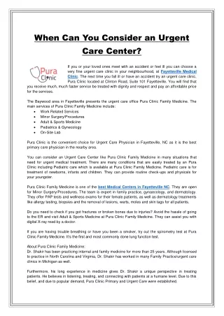 When Can You Consider an Urgent Care Center?