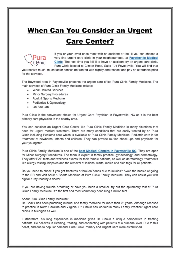 when can you consider an urgent care center