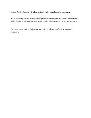 virtual reality agency leading virtual reality