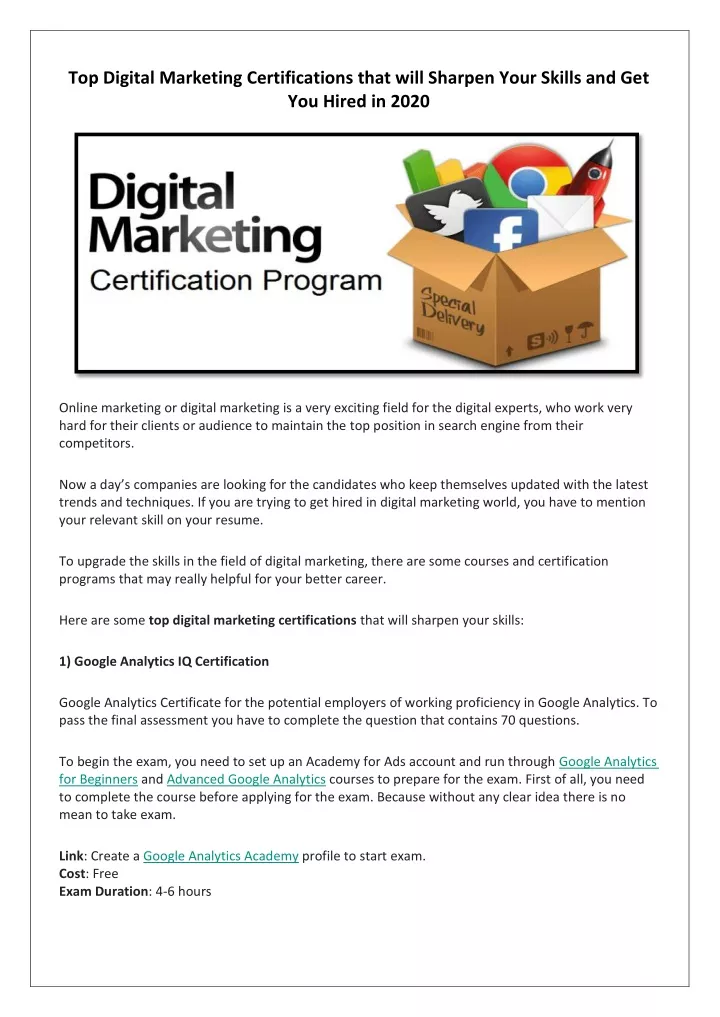 top digital marketing certifications that will