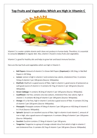 top fruits and vegetables which are high