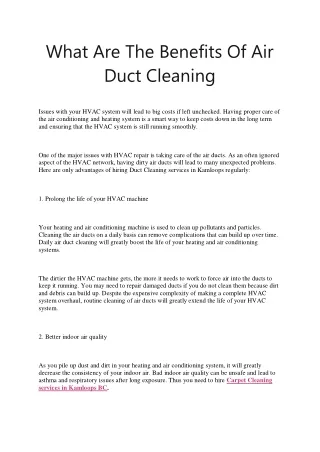 What Are The Benefits Of Air Duct Cleaning