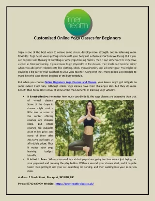 Customized Online Yoga Classes for Beginners