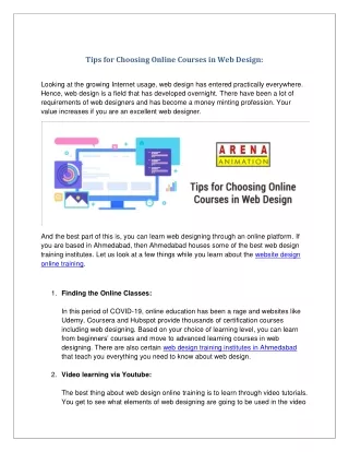 tips for choosing online courses in web design