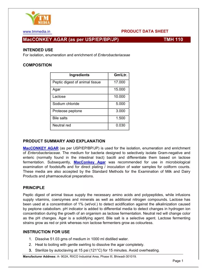 product data sheet