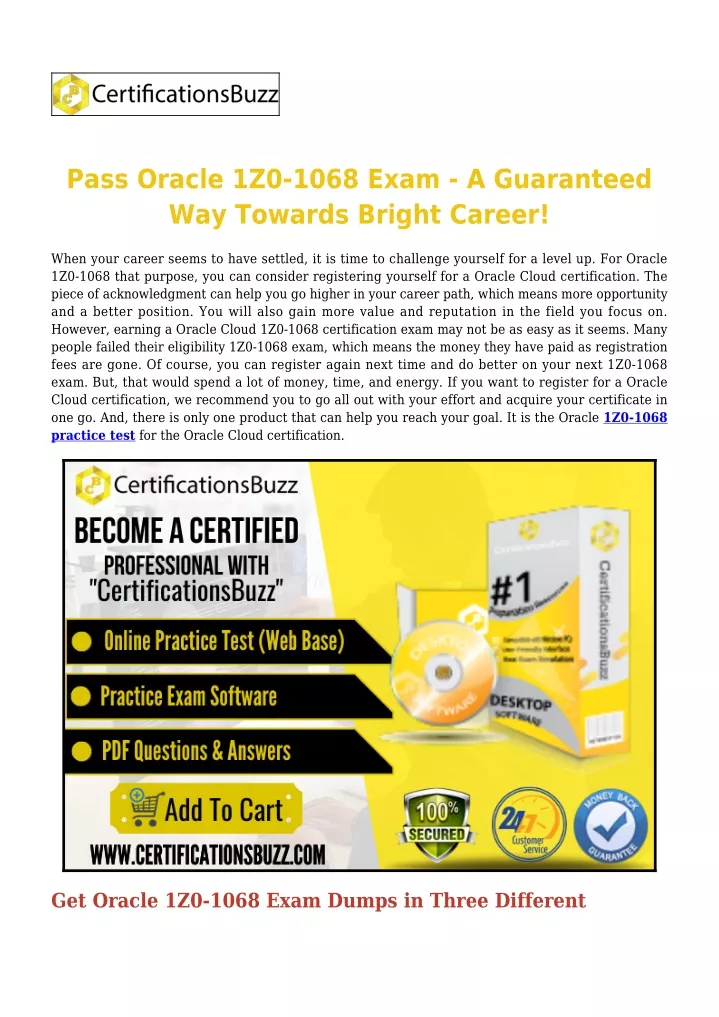 pass oracle 1z0 1068 exam a guaranteed