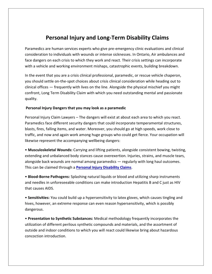 personal injury and long term disability claims