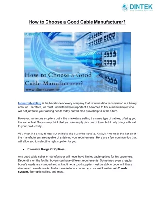 how to choose a good cable manufacturer