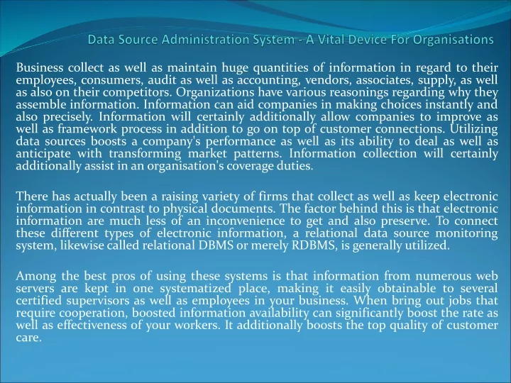 data source administration system a vital device for organisations