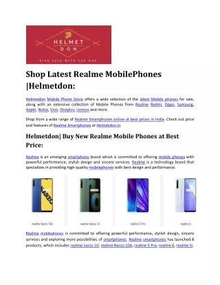 Shop Latest Realme MobilePhones |Helmetdon: