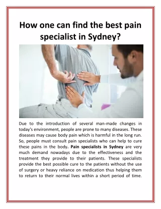 How one can find the best pain specialist in Sydney?