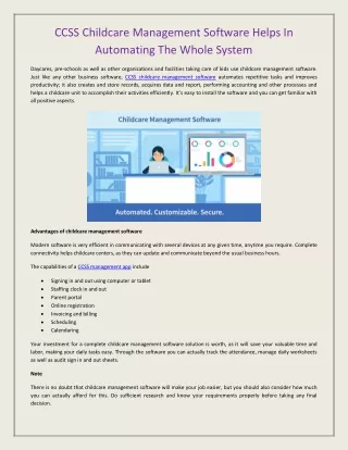 CCSS Childcare Management Software Helps In Automating The Whole System