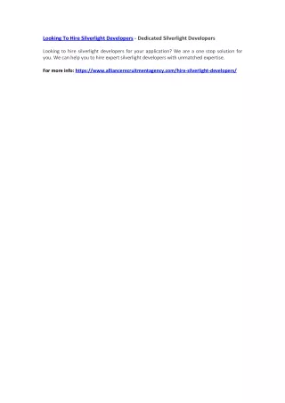 looking to hire silverlight developers dedicated