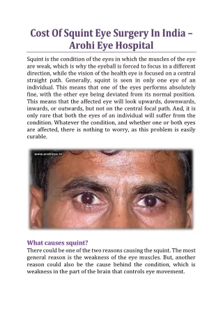 Cost Of Squint Eye Surgery In India - Arohi Eye Hospital