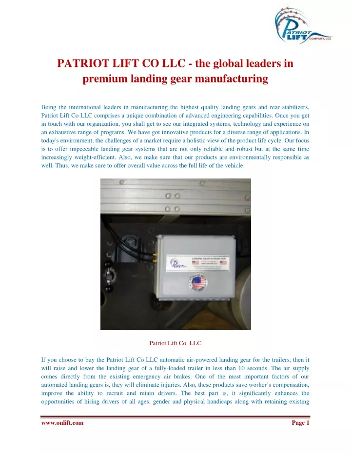 patriot lift co llc the global leaders in premium