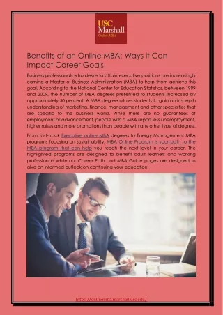 Benefits of an Online MBA - Ways it Can Impact Career Goals