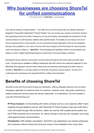 Why Businesses are Choosing ShoreTel for Unified Communications