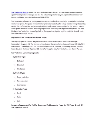 Turf Protection Market Detailed Analysis and Forecast to 2025