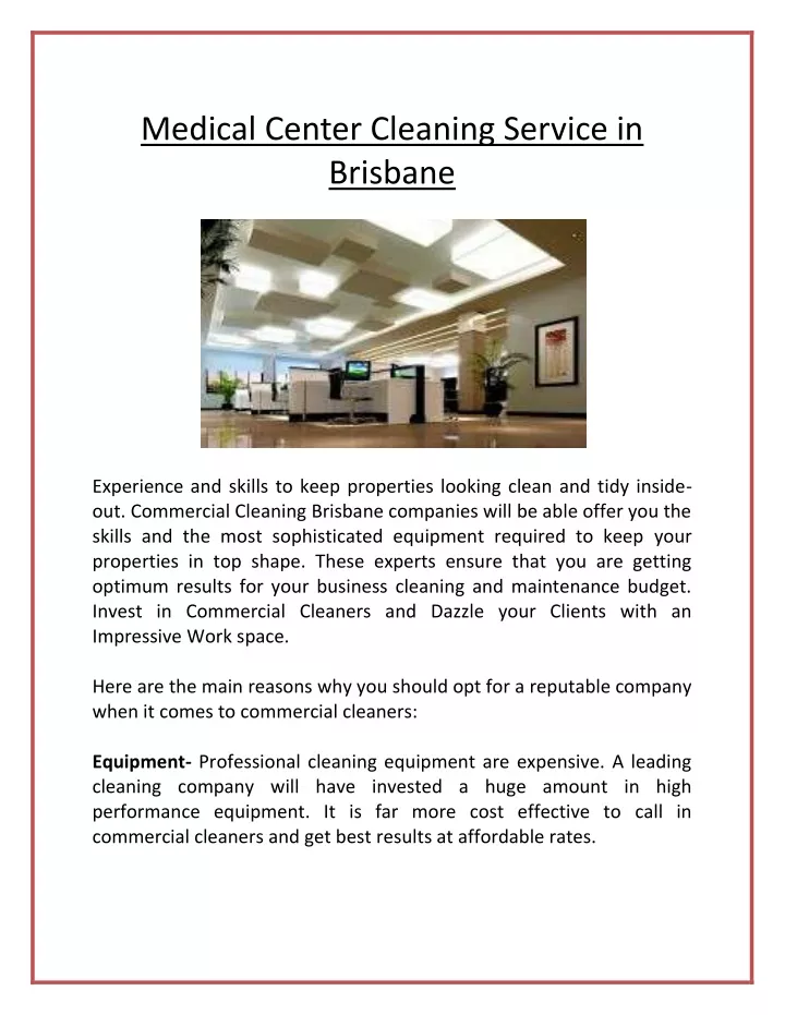 medical center cleaning service in brisbane