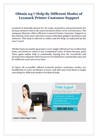 Obtain 24/7 Help By Different Modes of Lexmark Printer Customer Support