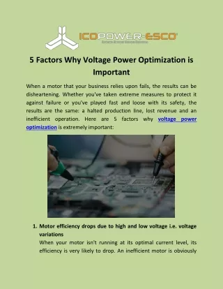 5 Factors Why Voltage Power Optimization is Important