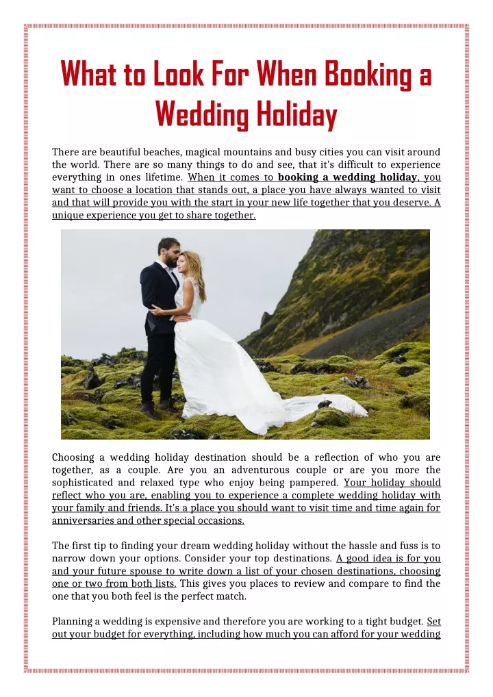 what to look for when booking a wedding holiday