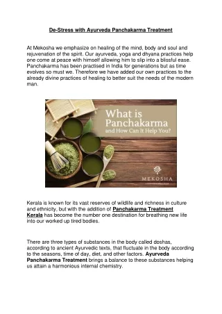 De-Stress with Ayurveda Panchakarma Treatment