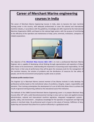 Career of Merchant Marine engineering courses in India