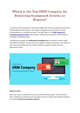 which is the top orm company for removing