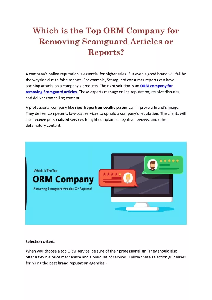 which is the top orm company for removing