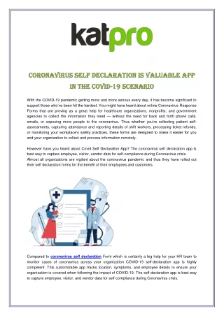 Coronavirus Self Declaration Is Valuable App in the Covid-19 Scenario